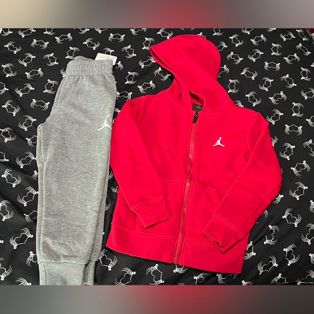 Jordan Red Hoodie and Gray Joggers Set